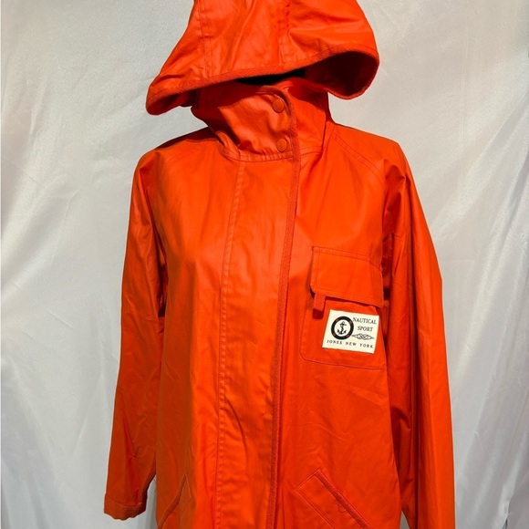 JONES NEW YORK SPORTS Orange Nautical Hooded Raincoat Size S